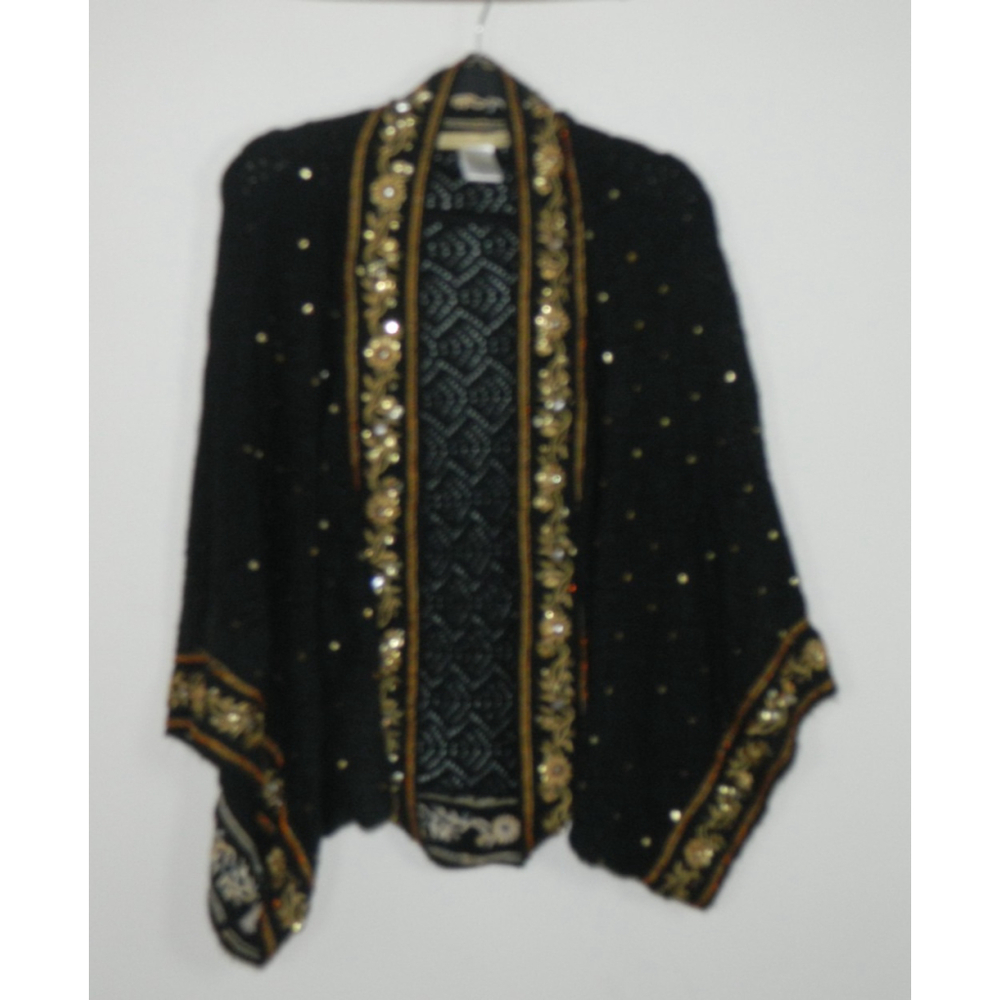 Miss Me Cardigan Shrug Size Large Black Knit Open Front Sleeves‎